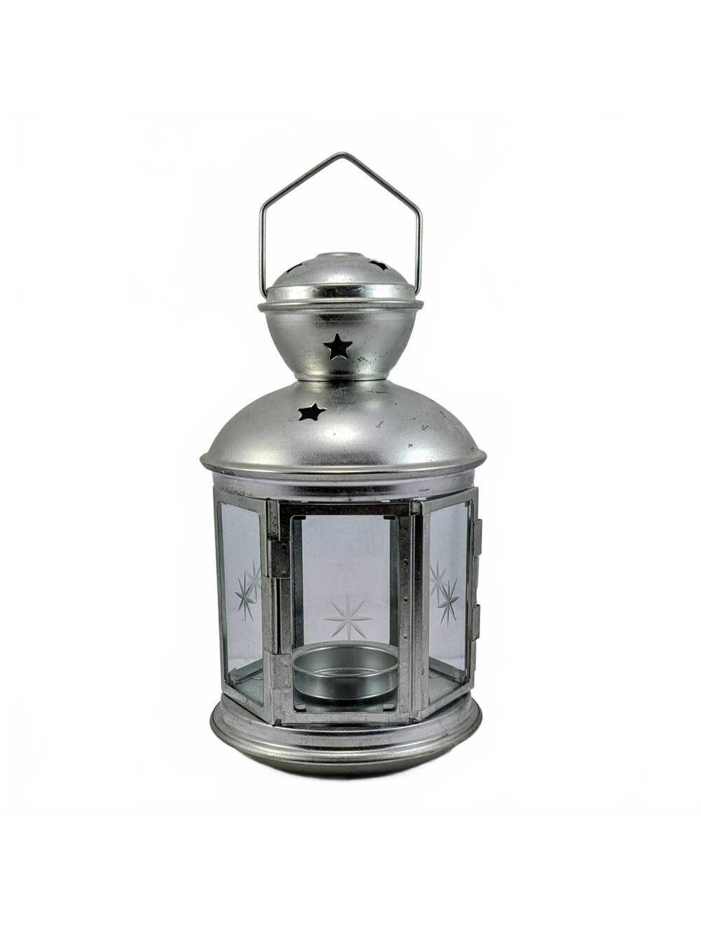Ikea Silver Metal Tealight Lantern 8.5"